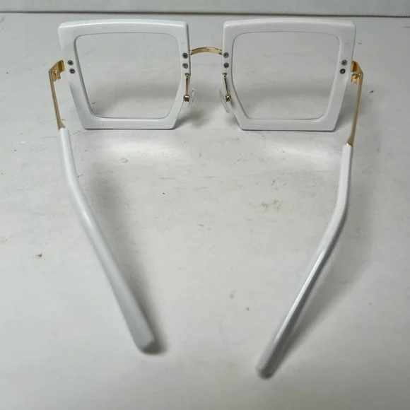 NEW Oversized White Fashion Square Clear Lens Women’s Glasses Frame Shades - Picture 4 of 9
